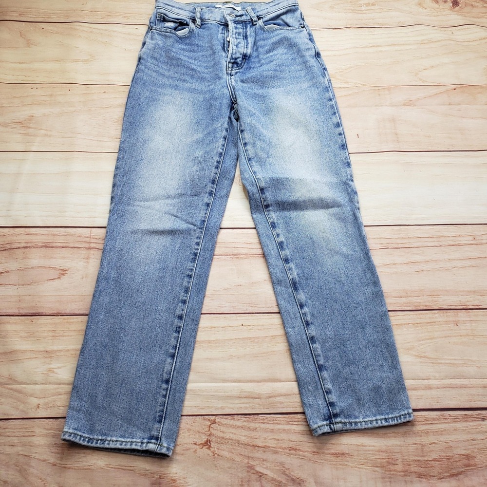 PacSun Jeans Womens 11/30 Blue Light Wash Straight Distressed Button Fly Denim